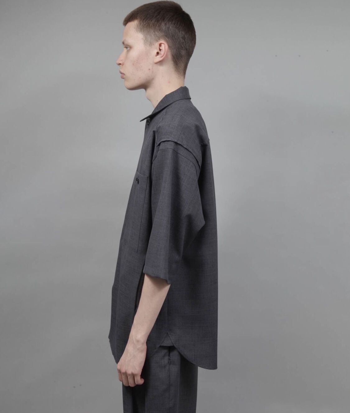 【23SS】A&S / Gather bottom shirts zipup short sleeve shirt/D.GRAY | ato AOYAMA