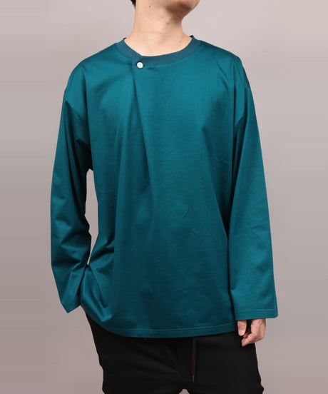 METALCOLOR BUTTON DRAPE LONG SLEEVE T-SHIRT/D.GREEN