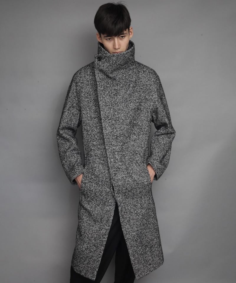 STAND COLLAR SINGLE TWEED COAT/BLACK | ato AOYAMA