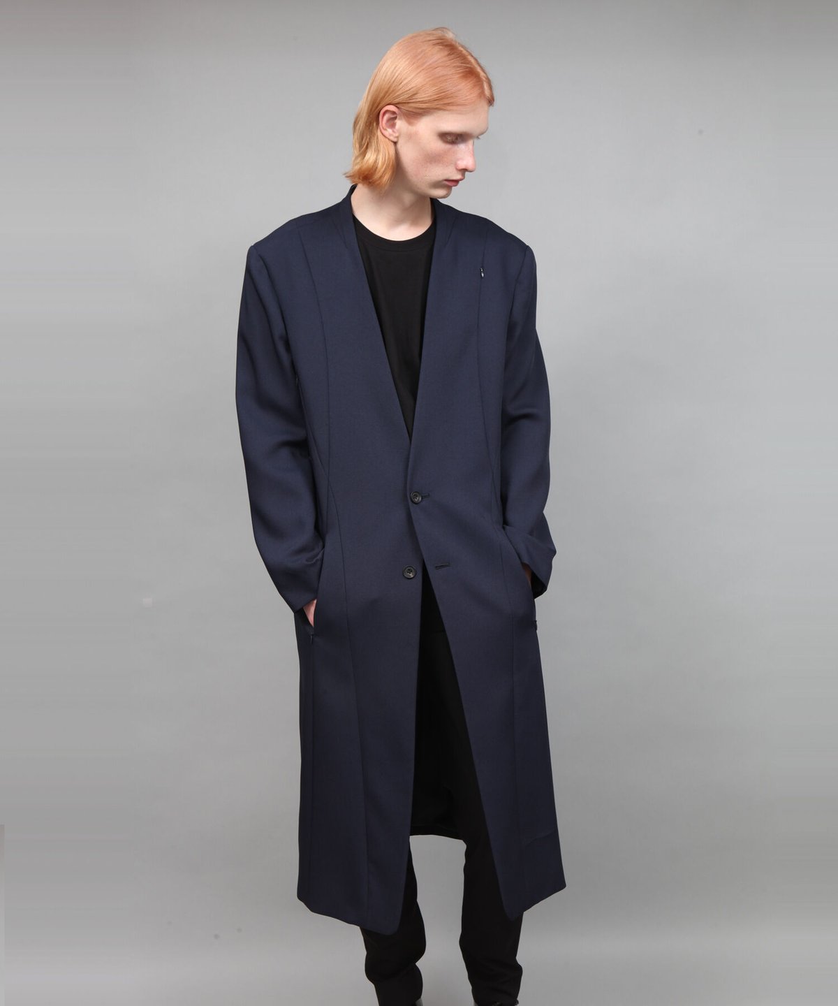 COLLARLESS COAT/NAVY | ato onlinestore