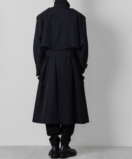 stand collar single trench coat/BLACK