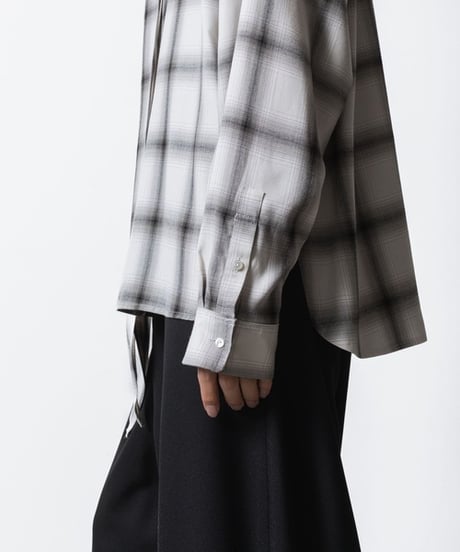 OMBRE-CHECK SHORT SCARF SHIRTS/WHITE