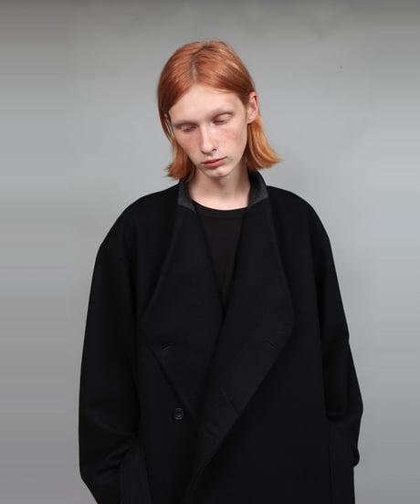 NO COLLAR BELTED COAT/BLACK