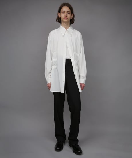 OVERSIZED SHIRRING SHIRTS/WHITE