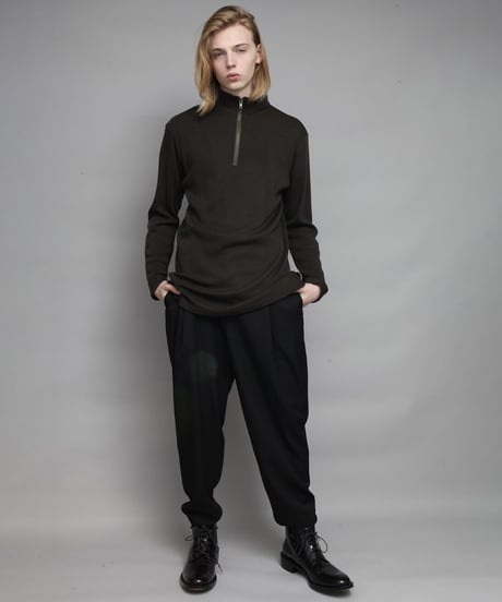 WOOL STAND-COOLAR ZIP PULL-OVER/KHAKI