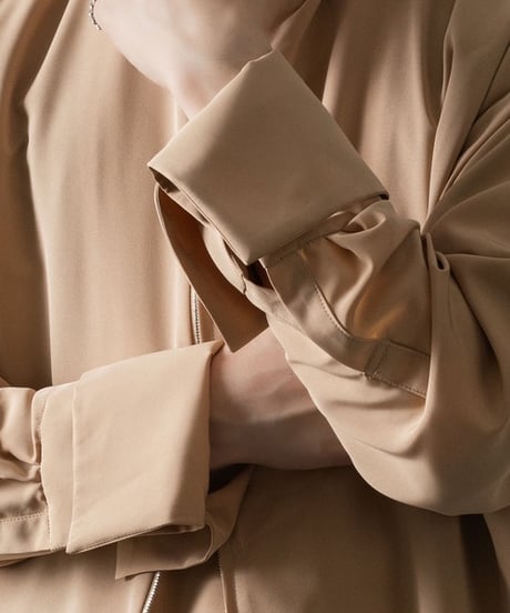 DOUBLE CUFFS HOOD ZIP SHIRT/BEIGE