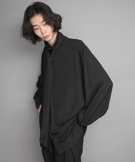 Crepe de Chine SCARF SHIRTS/BLACK