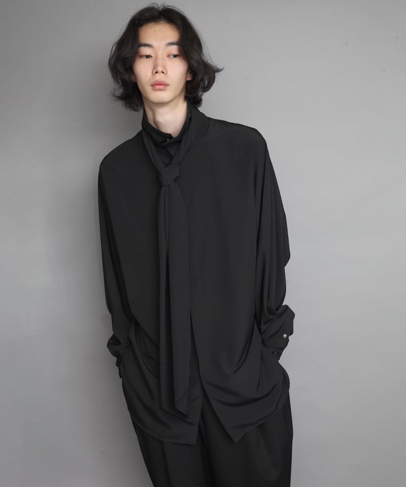 Crepe de Chine SCARF SHIRTS/BLACK | ato AOYAMA