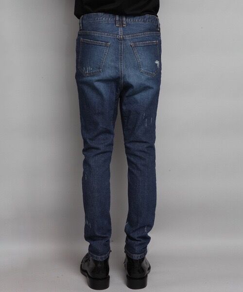 STRETCH DAMAGED DENIM SARROUEL PANTS/NAVY | ato