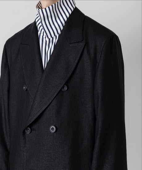 SLUB YARN DOUBLE-BREASTED COAT/BLACK