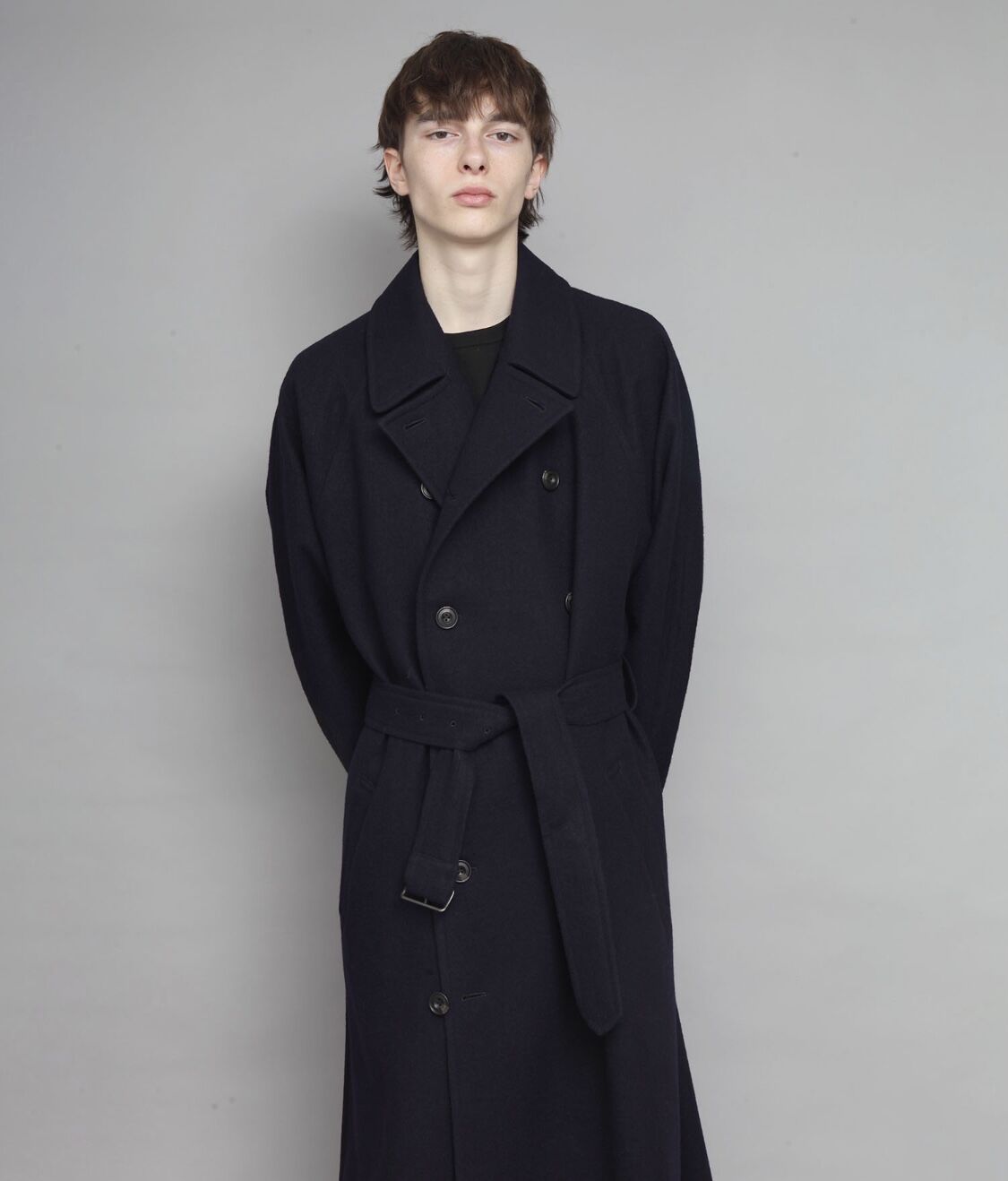 DOUBLE BREASTED BELTED COAT/NAVY | ato AOYAMA 