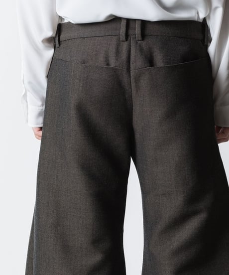 RECYCLE POLYESTER/WOOL WIDE FLAIR PANTS / GREIGE