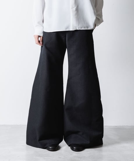 RECYCLE POLYESTER/WOOL WIDE FLAIR PANTS / BLACK