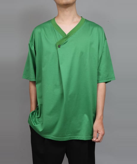 DRAPE V-NECK T-SHIRT/GREEN
