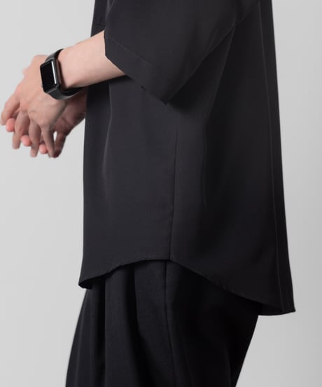 Crepe de Chine half sleeve shirts/BLACK