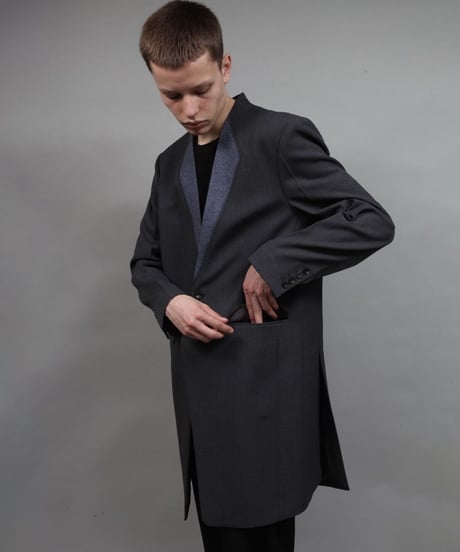 color cloth long jacket/DARK GRAY
