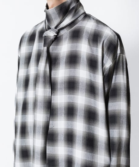OMBRE-CHECK SHORT SCARF SHIRTS/BLACK
