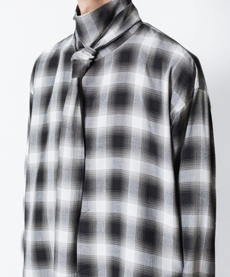 OMBRE-CHECK SHORT SCARF SHIRTS/BLACK | ato AOYAMA