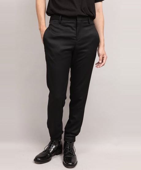 WOOL TWILL TAPERED PANTS/BLACK