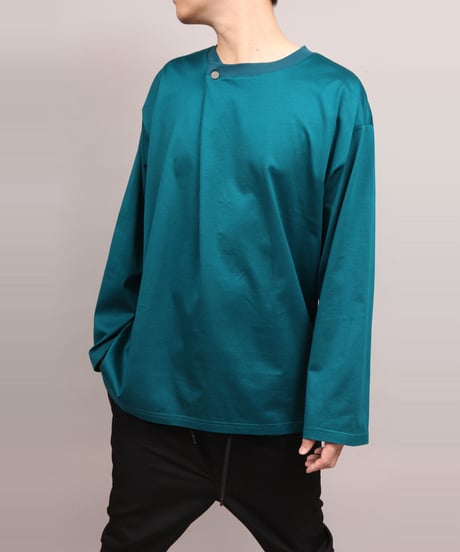 METALCOLOR BUTTON DRAPE LONG SLEEVE T-SHIRT/D.GREEN