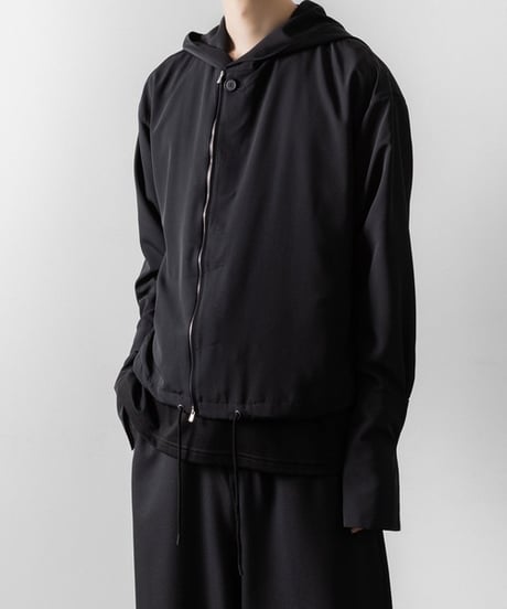 DOUBLE CUFFS HOOD ZIP SHIRT/BLACK