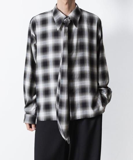 OMBRE-CHECK SHORT SCARF SHIRTS/BLACK