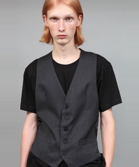 WOOL GABARDINE VEST/CHARCOAL