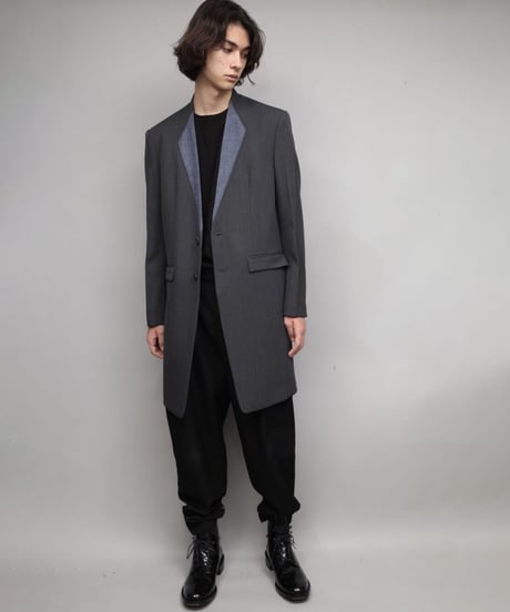 color cloth long jacket/DARK GRAY