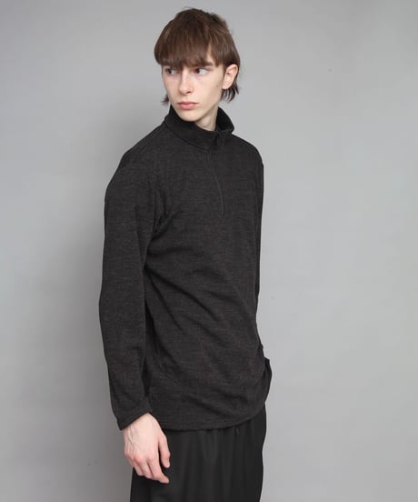 WOOL STAND-COOLAR ZIP PULL-OVER/C.GRAY