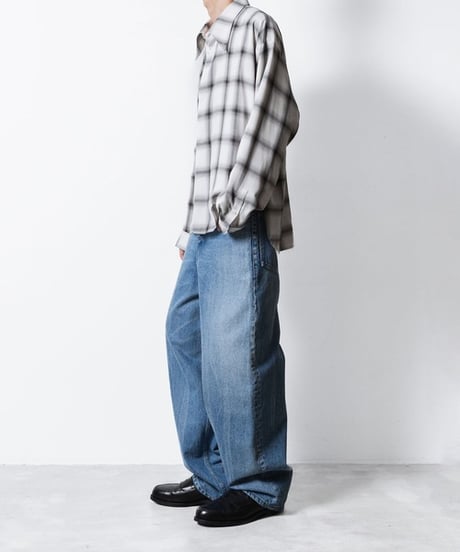 OMBRE-CHECK SHORT SCARF SHIRTS/WHITE