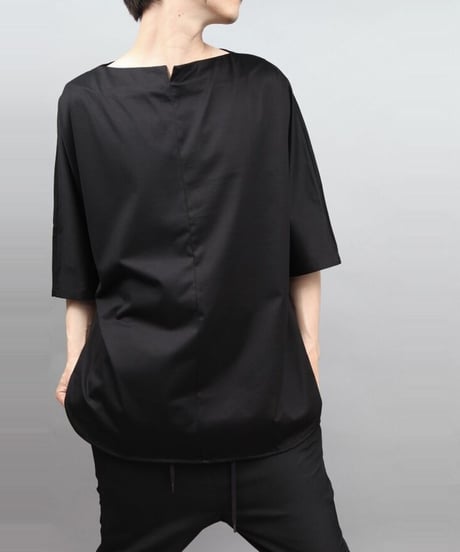 60/2 T-CLOTH SLIT BOAT NECK T-SHIRT/BLACK
