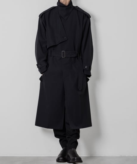 stand collar single trench coat/BLACK