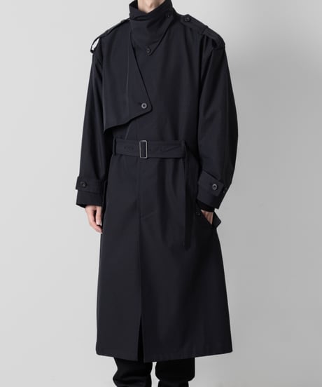 stand collar single trench coat/BLACK