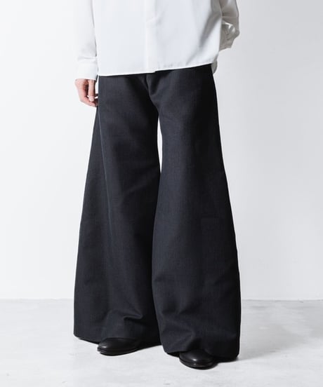 RECYCLE POLYESTER/WOOL WIDE FLAIR PANTS / BLACK