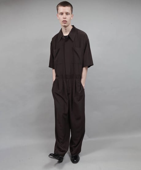 short sleeved jumpsuit/D.BROWN