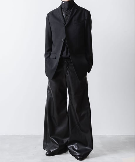 SYNTHETIC LEATHER WIDE FLAIR PANTS/BLACK