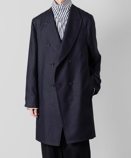 SLUB YARN DOUBLE-BREASTED COAT/NAVY