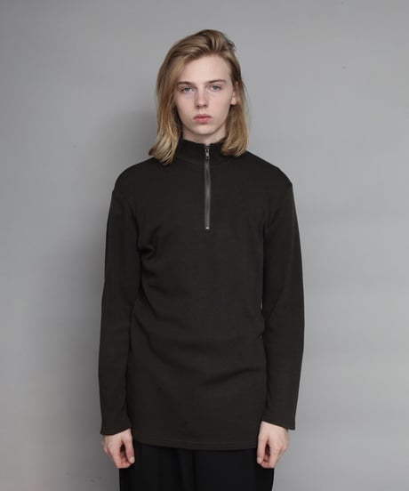 WOOL STAND-COOLAR ZIP PULL-OVER/KHAKI