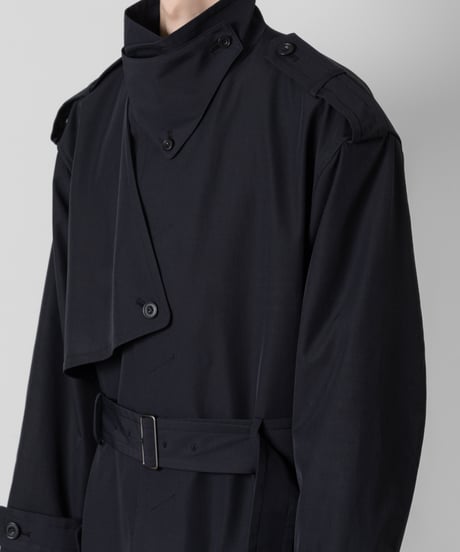 stand collar single trench coat/BLACK