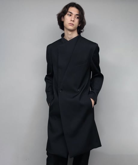 crease double short coat/BLACK