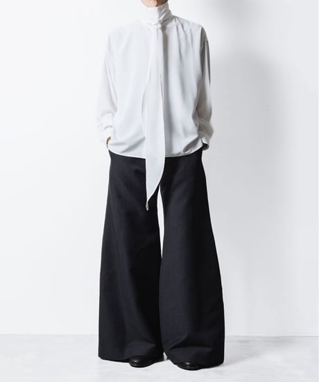 RECYCLE POLYESTER/WOOL WIDE FLAIR PANTS / BLACK