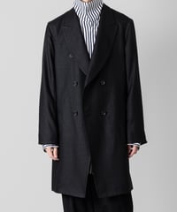 SLUB YARN DOUBLE-BREASTED COAT/BLACK