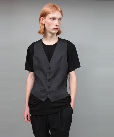 WOOL GABARDINE VEST/CHARCOAL