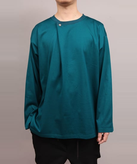 METALCOLOR BUTTON DRAPE LONG SLEEVE T-SHIRT/D.GREEN