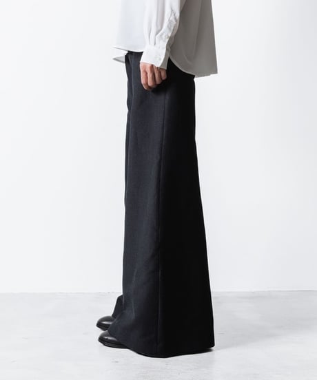 RECYCLE POLYESTER/WOOL WIDE FLAIR PANTS / BLACK
