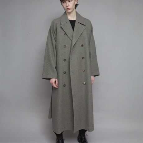 DOUBLE BREASTED BELTED COAT/L.GREEN