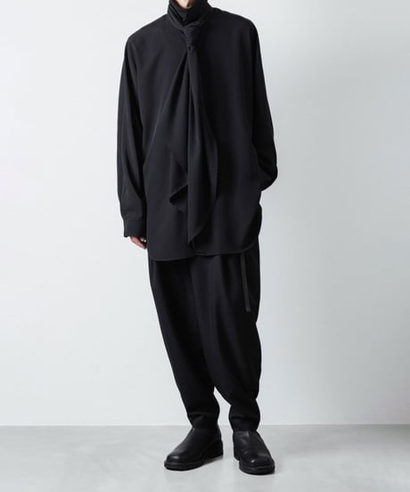 RECYCLE POLYESTER 2-TUCK TAPERED PANTS/BLACK