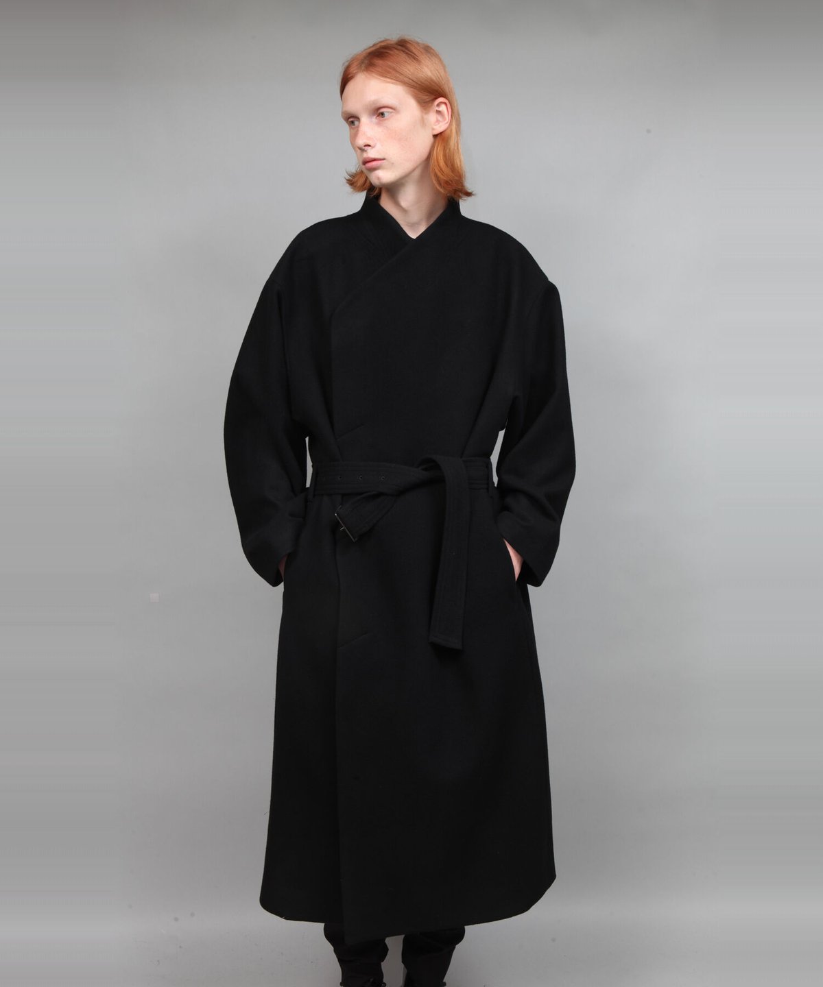 ステンカラーコート ato NO COLLAR BELTED COAT/BLACK NO COLLAR BELTED COAT/BLACK | ato onlinestore