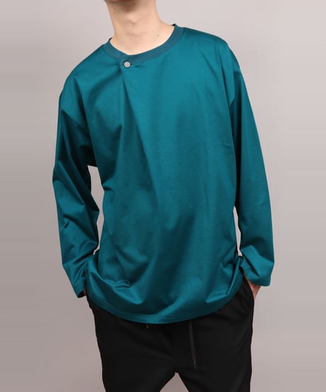 METALCOLOR BUTTON DRAPE LONG SLEEVE T-SHIRT/D.GREEN