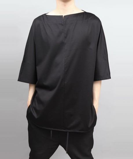 60/2 T-CLOTH SLIT BOAT NECK T-SHIRT/BLACK